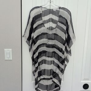 Worth Gray and White Silk Top